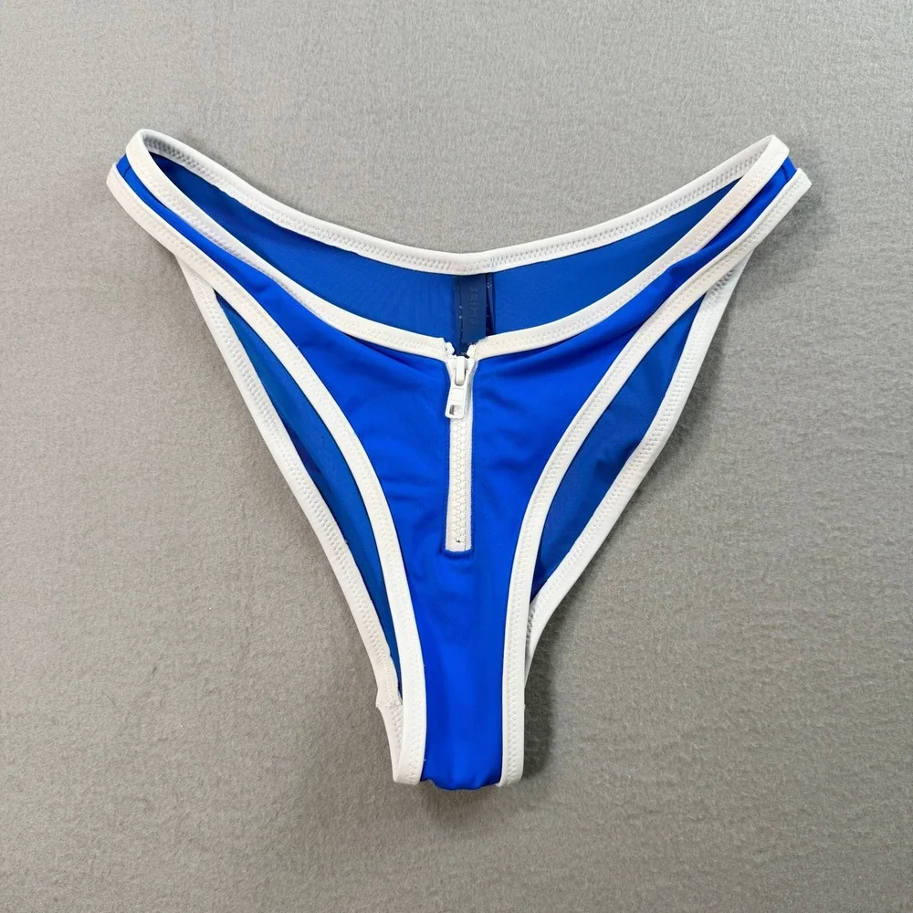 SKIMS Swim Zip Front Bikini Bottom Womens Small Cobalt Blue High Cut Beachwear